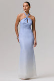 Sharni Blue Ombre Chiffon Halter Neck Maxi Dress