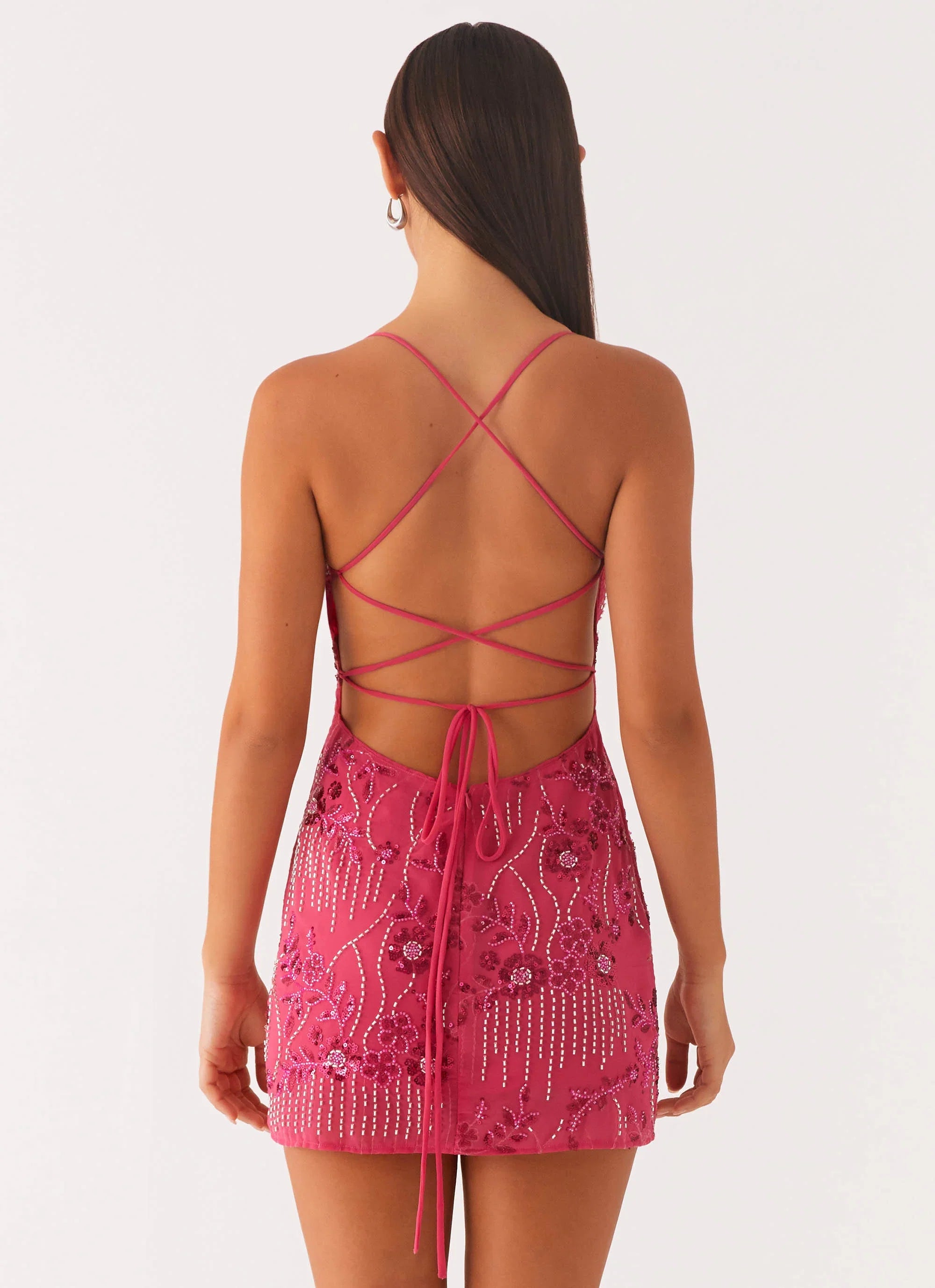 Vietta Sequin Cami Micro Mini Dress Fuchsia