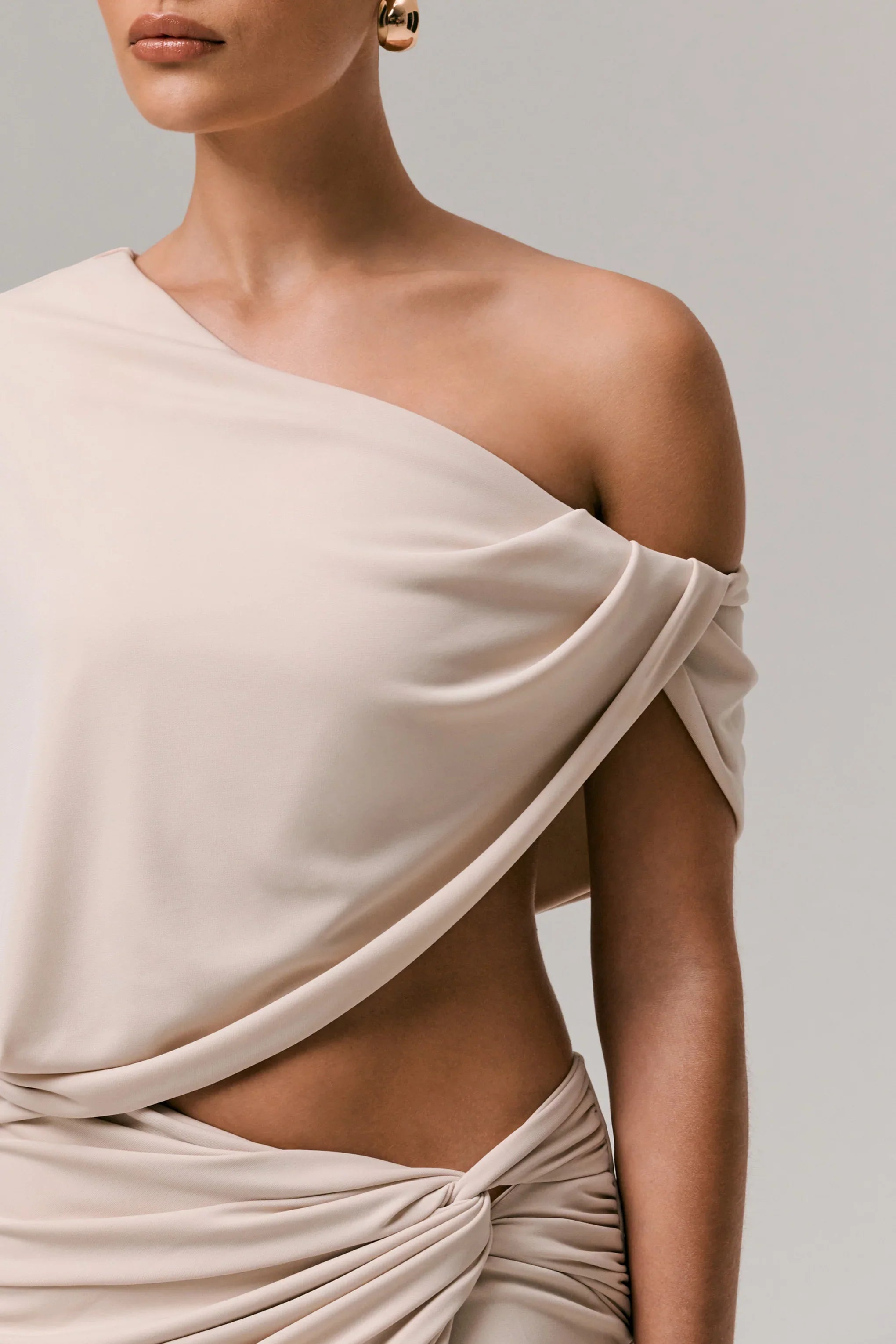 Dua Stone Asymmetric One Sleeve Draped Top