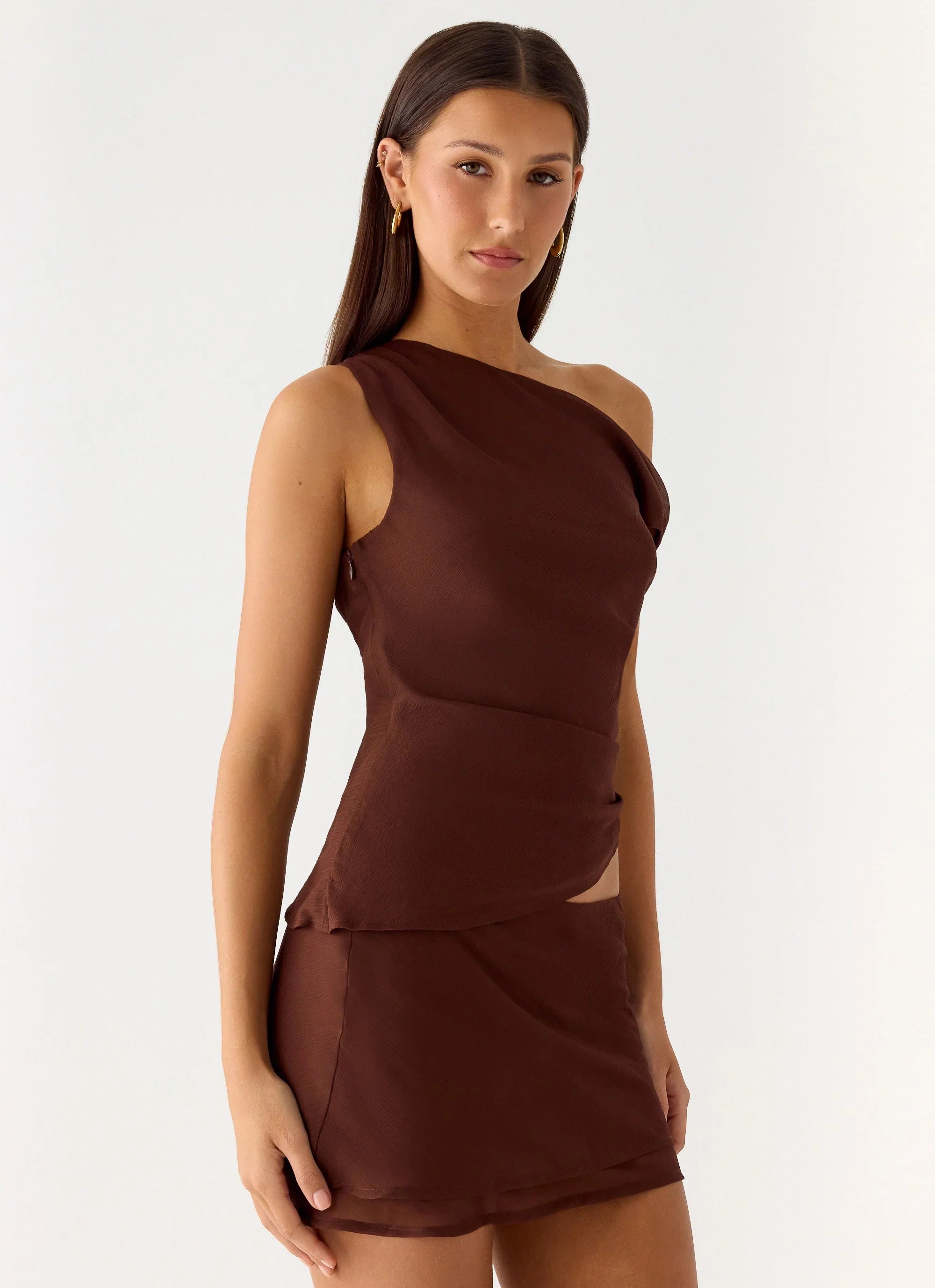 Stereotype One Shoulder Top Chocolate