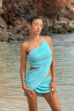 Corah Drape Knit Top Cyan Blue