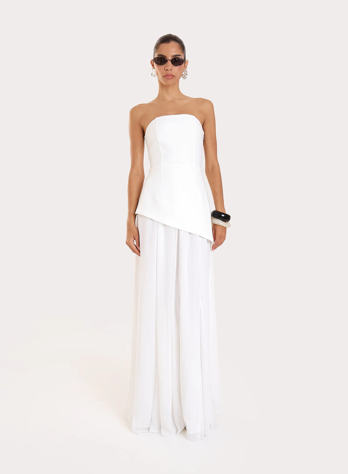 White Bandeau Asymmentric Detail Maxi Dress