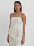 Beige Striped Linen Bandeau Top