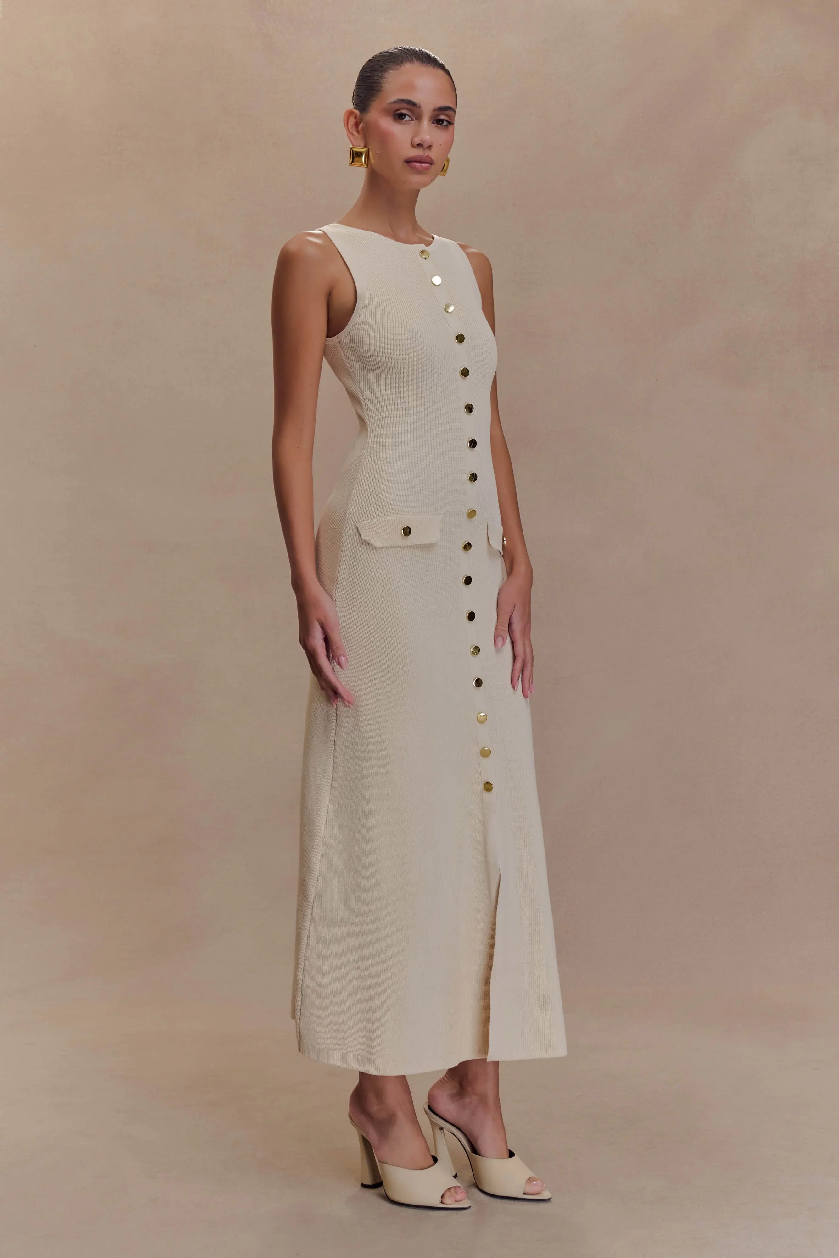 Sawyer Sleeveless Buttoned Maxi Dress Ivory