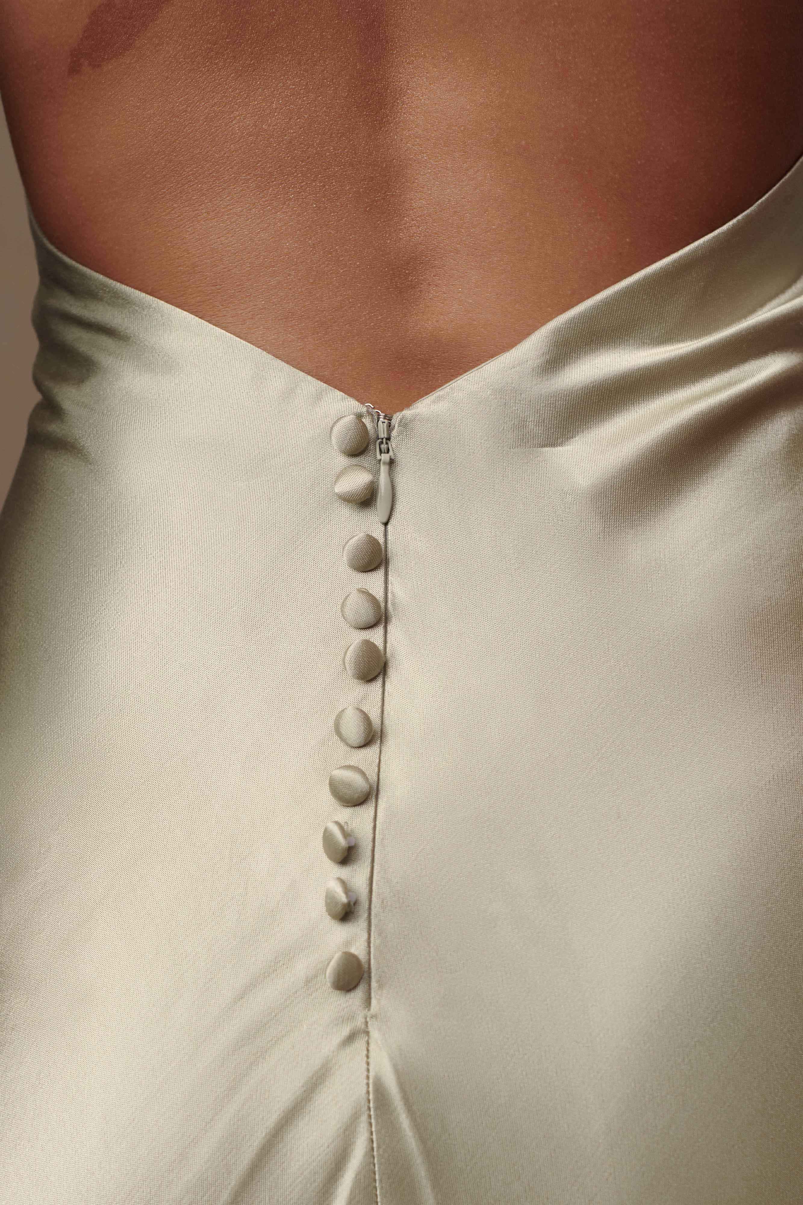 Esther Iridescent Satin Cowl Maxi Dress Sage