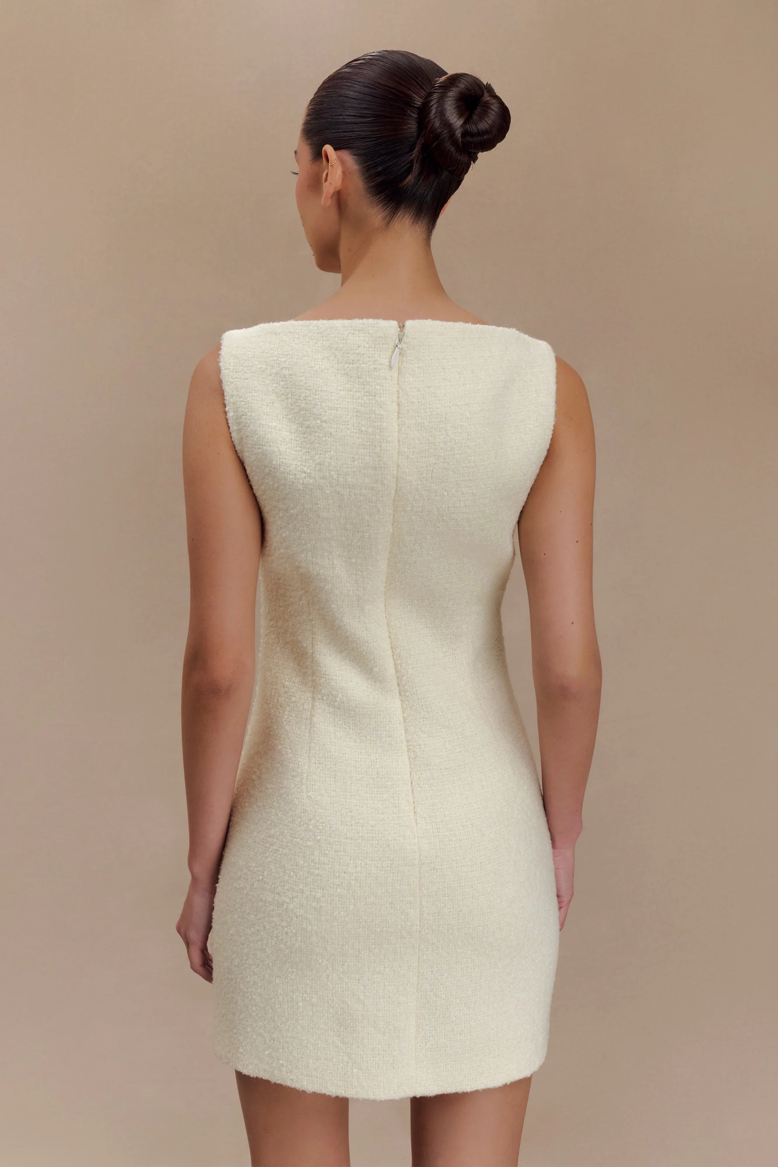 Angela Textured Boucle Mini Dress Ivory