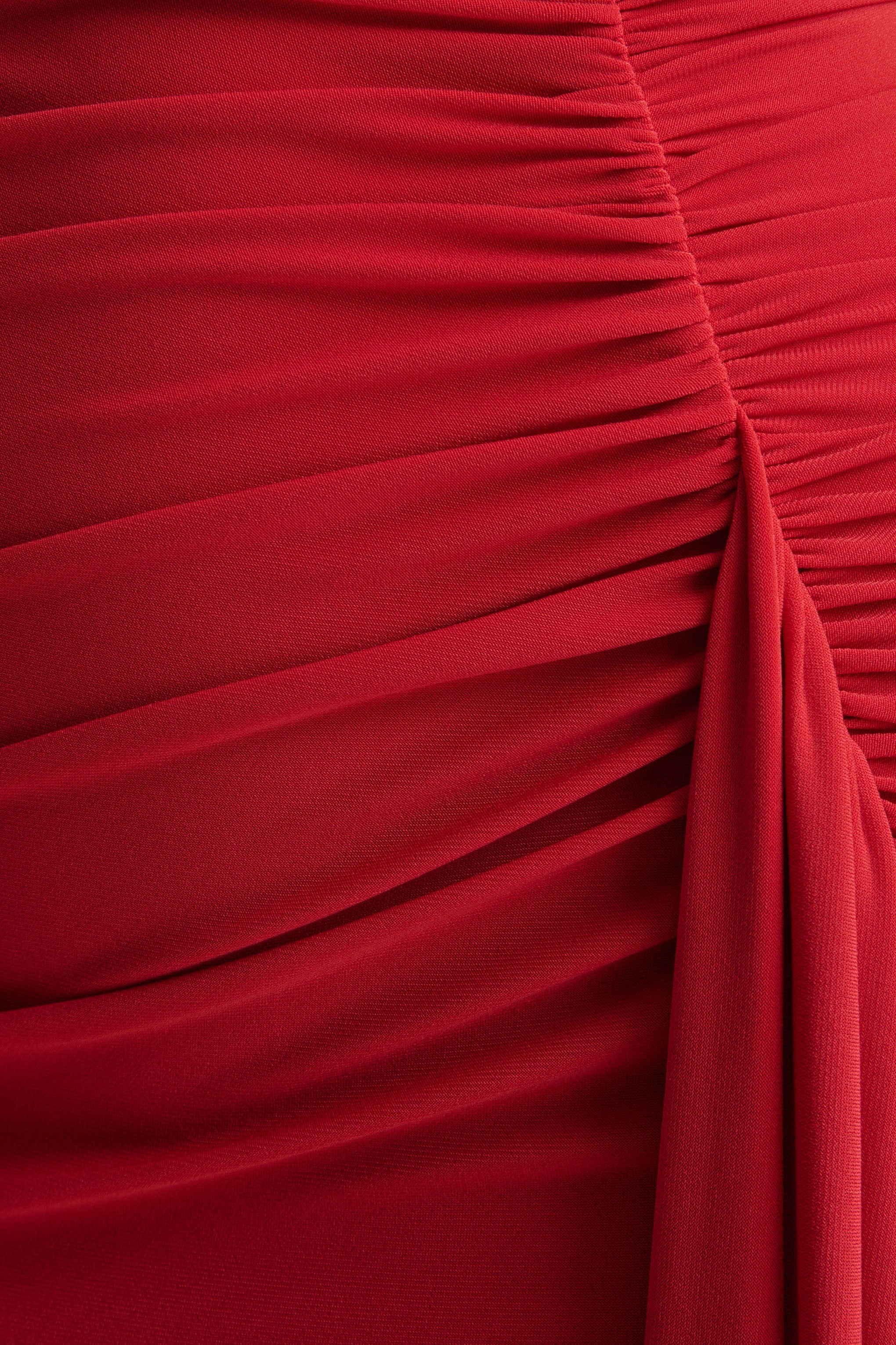Anne Red Asymmetric Neck Wrapped Maxi Dress With Sash