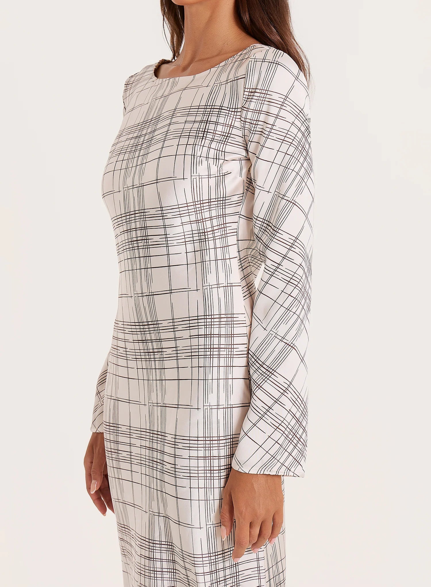 White Check Scoop Back Maxi Dress