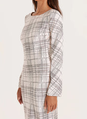 White Check Scoop Back Maxi Dress
