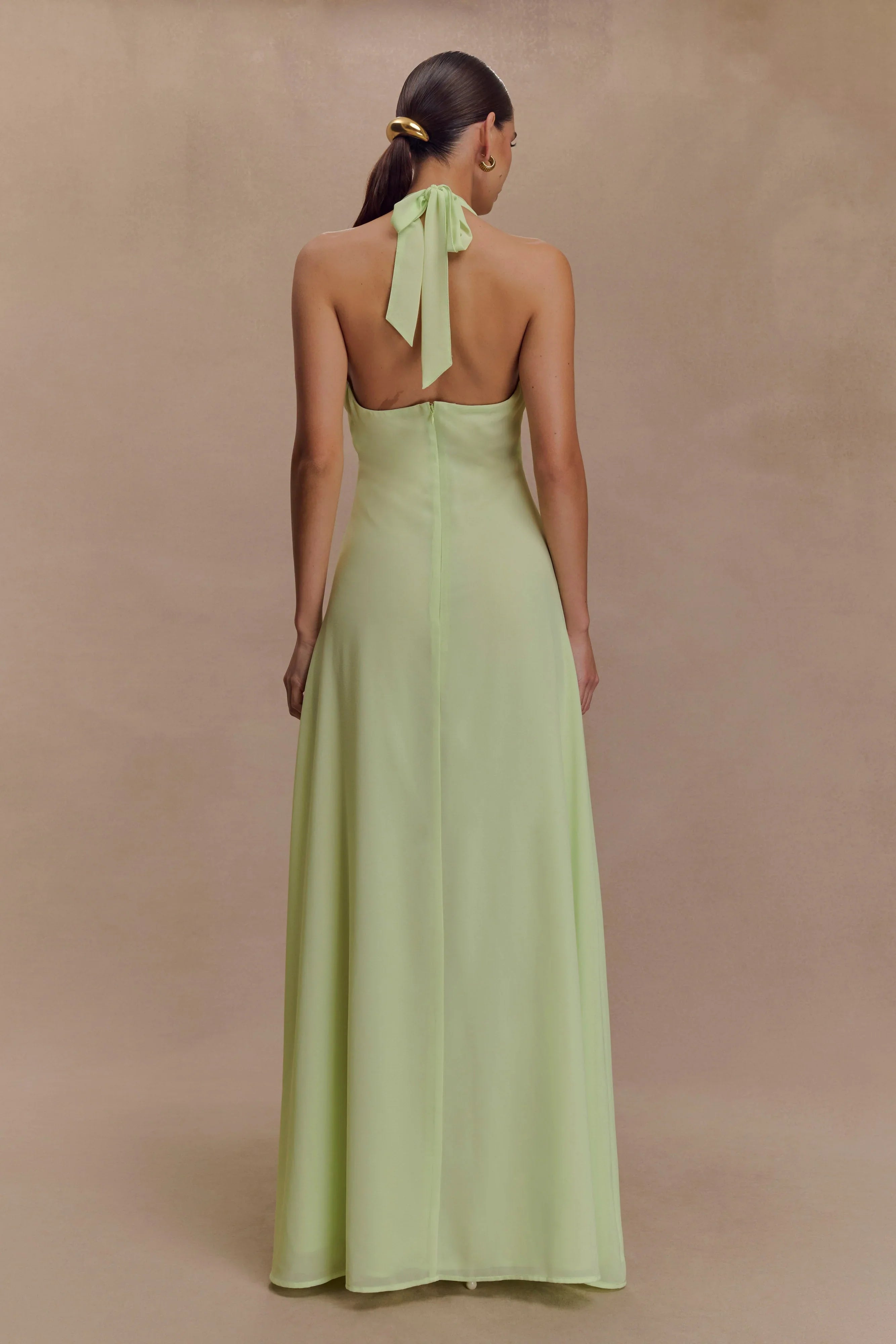 Malakhai Chiffon Halter Maxi Dress Pastel Green
