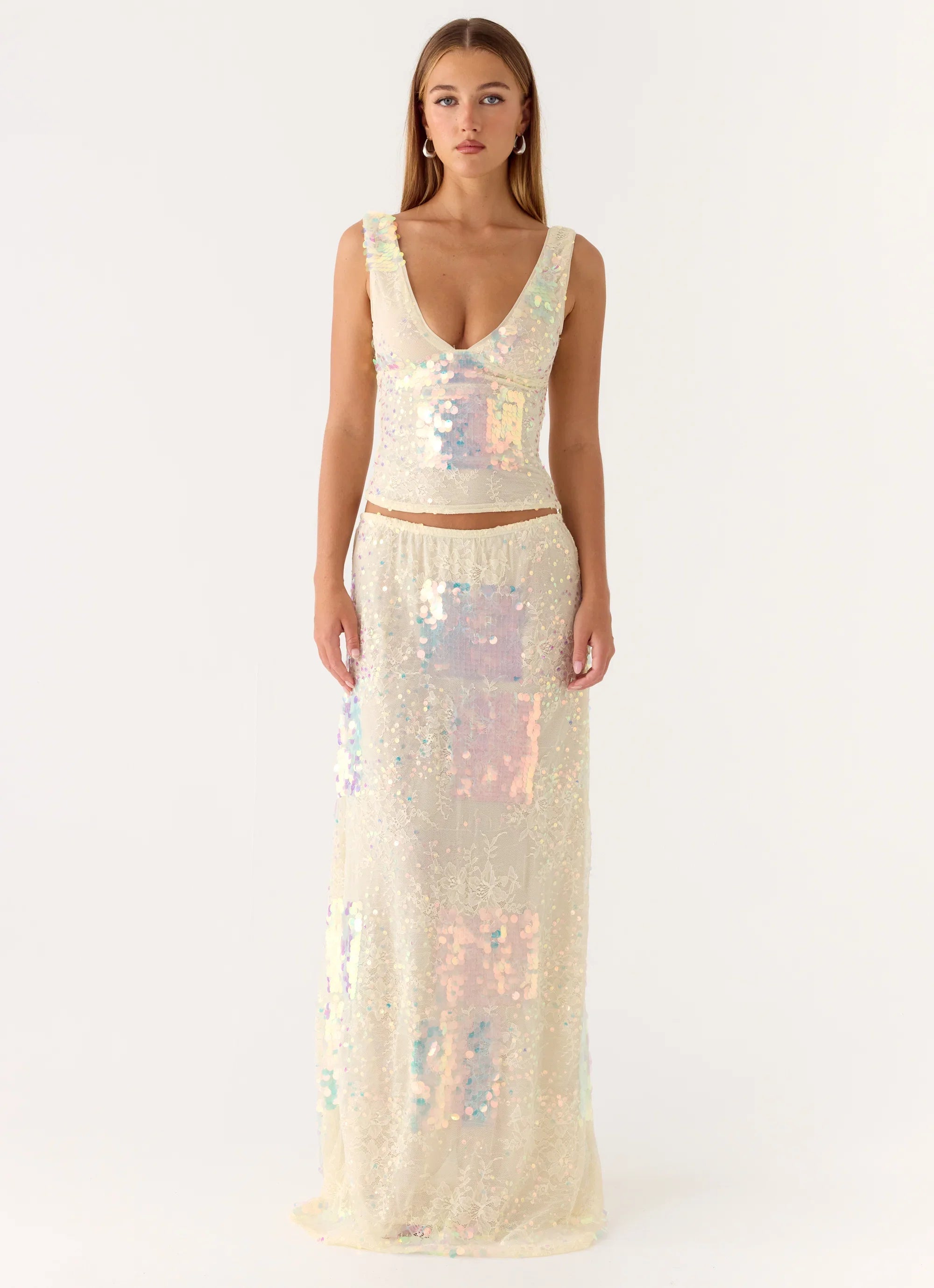 Erinah Sequin Maxi Skirt Yellow