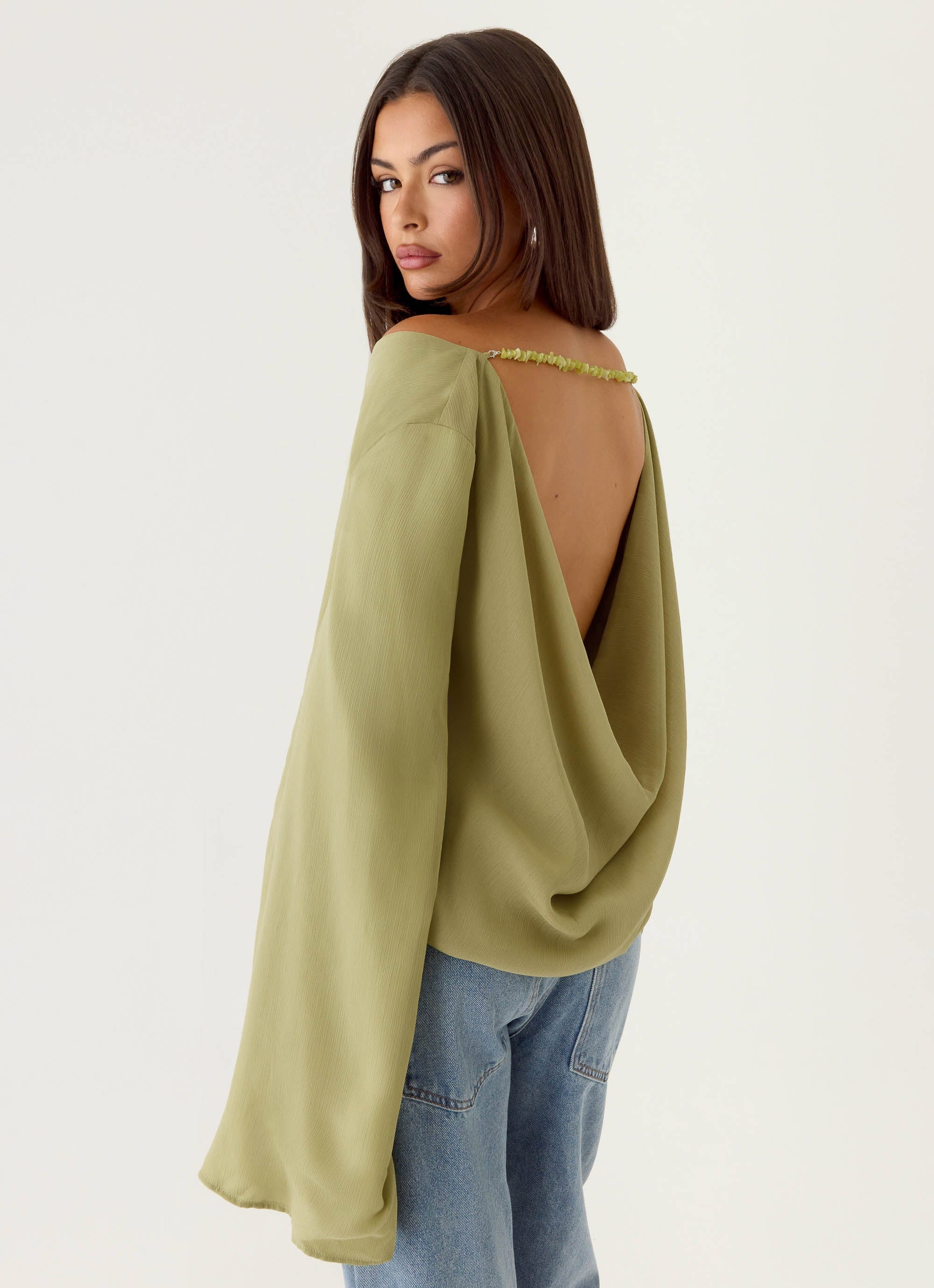 Orelia Long Sleeve Top Green Olive