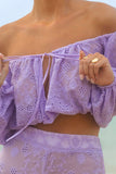 Fabienne Lilac Broidery Bardot Puff Sleeve Top