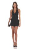 Metallic Textured Halter Dress in Black