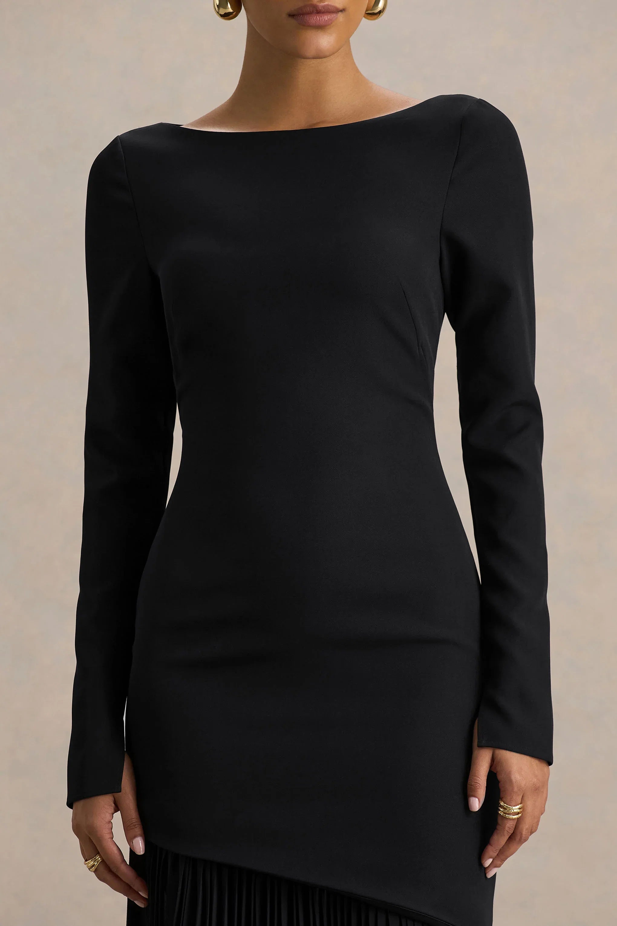 Yanira Black Crepe And Georgette Boat Neck Maxi Dress With Drop Waist