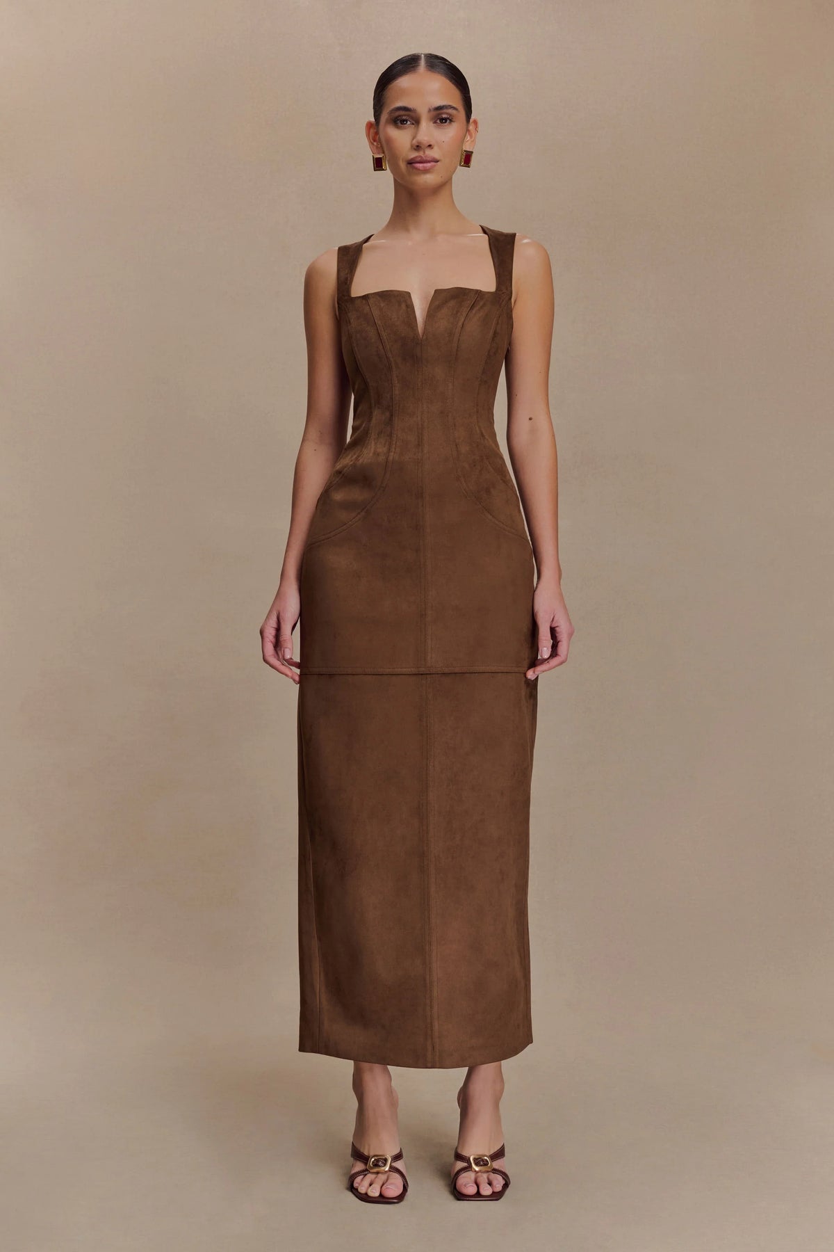 Liam Faux Suede Maxi Dress Dark Chocolate