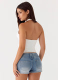 Justin Low Rise Denim Shorts Vintage Blue Bleach Wash