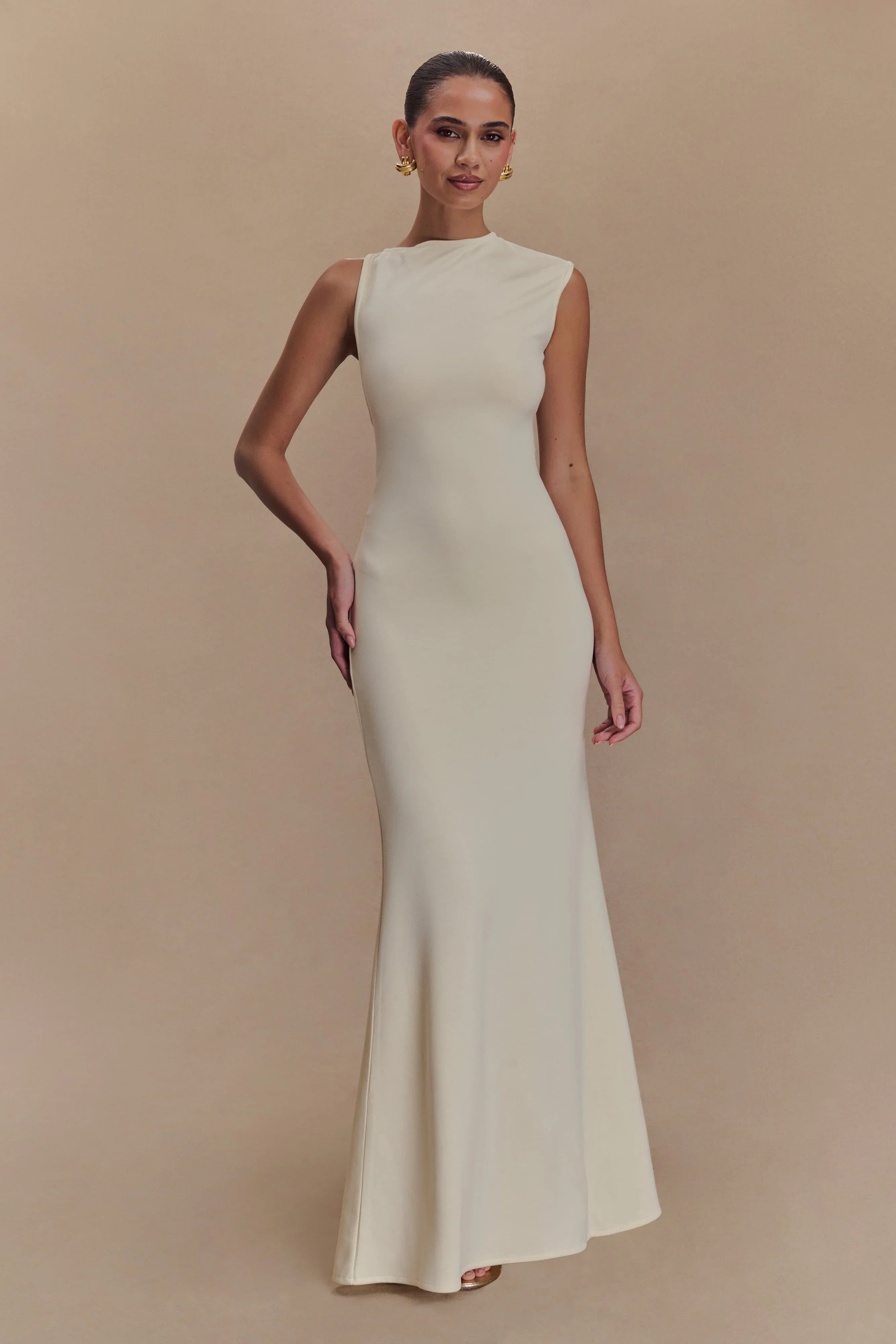 Katerina Scuba Jersey Cut Out Maxi Dress Ivory
