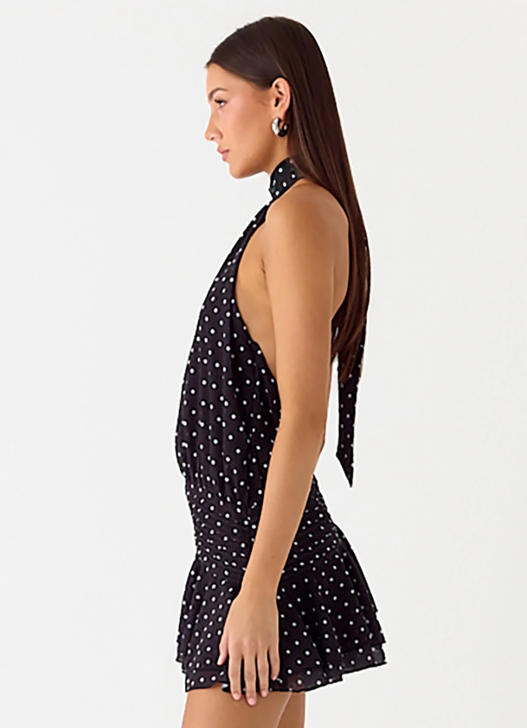 Willow Chiffon Mini Dress Black Polkadot