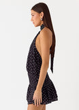 Willow Chiffon Mini Dress Black Polkadot