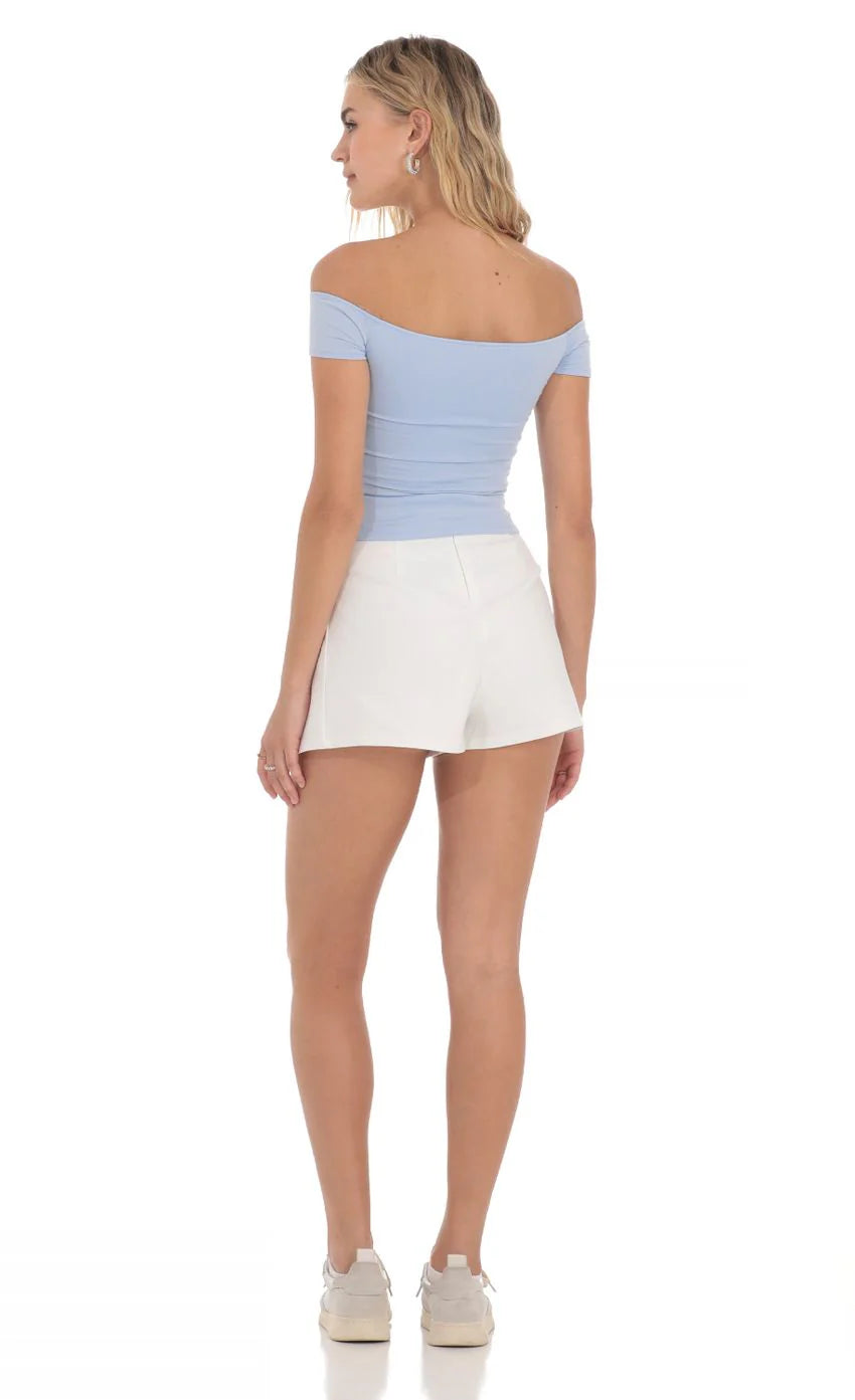 Faux Leather Flare Shorts in White