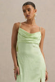 Maddie Light Green Floral Print Satin Cowl Neck Maxi Dress