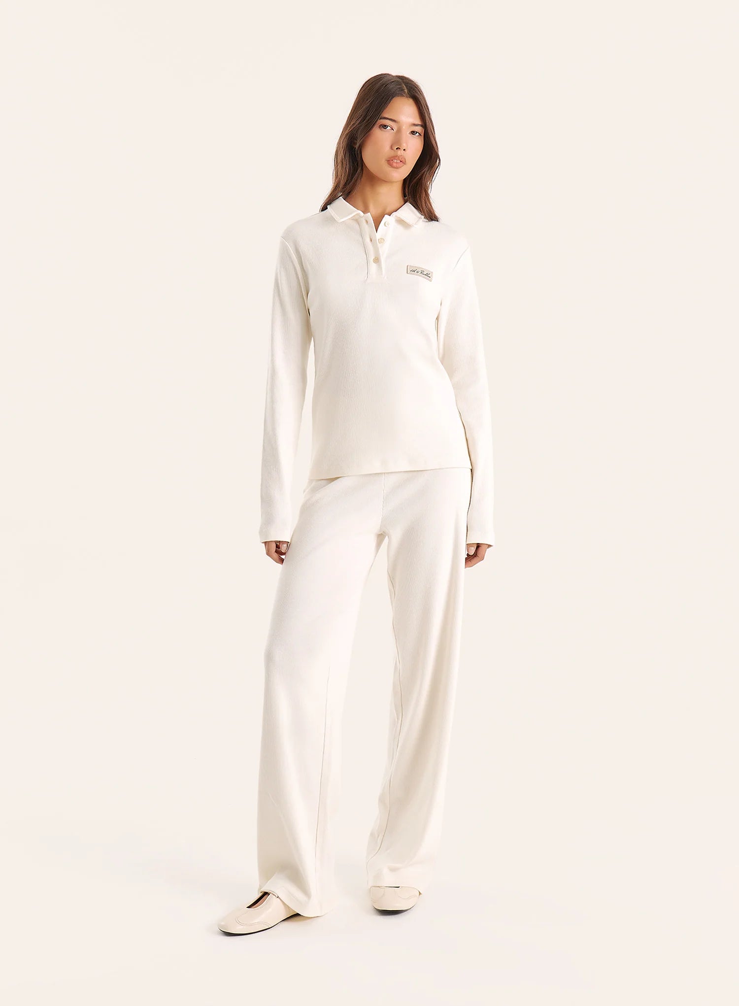 Ecru Fine Ribbed Jersey Longsleeve Top