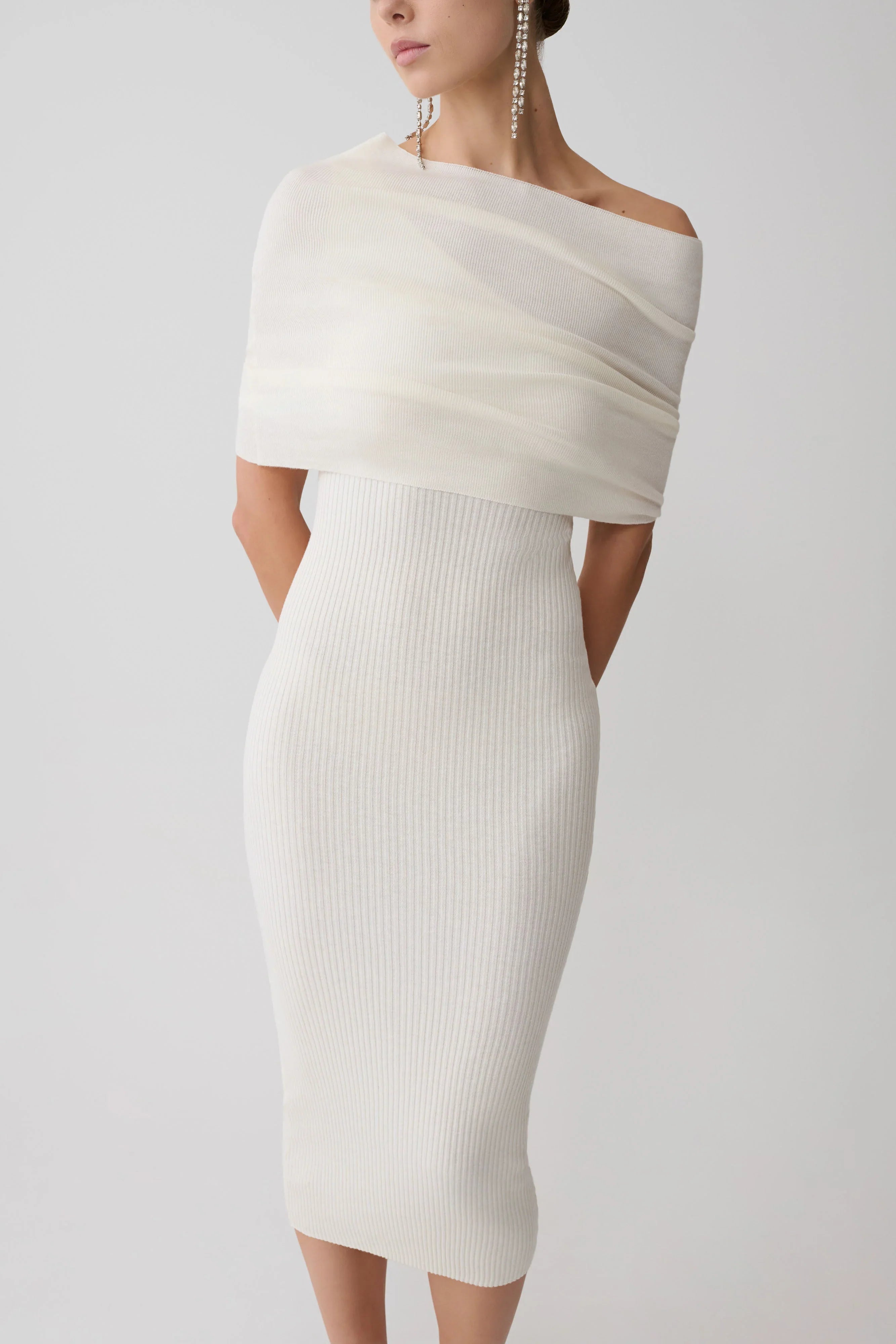 Zandie Cashmere Blend Knit Midi Dress Ivory