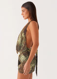 Eleanora Plunge Mini Dress Cyber Floral