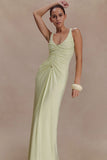 Perrie Slinky Ruched Maxi Dress Pastel Lime
