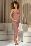 Shiloh Warm Taupe Strappy Split Maternity Midi Dress