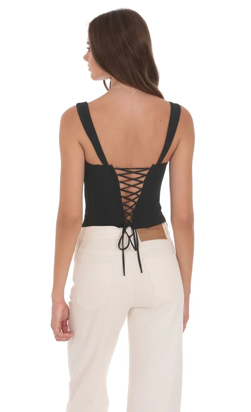 Two Toned Detailed Corset Top in Black