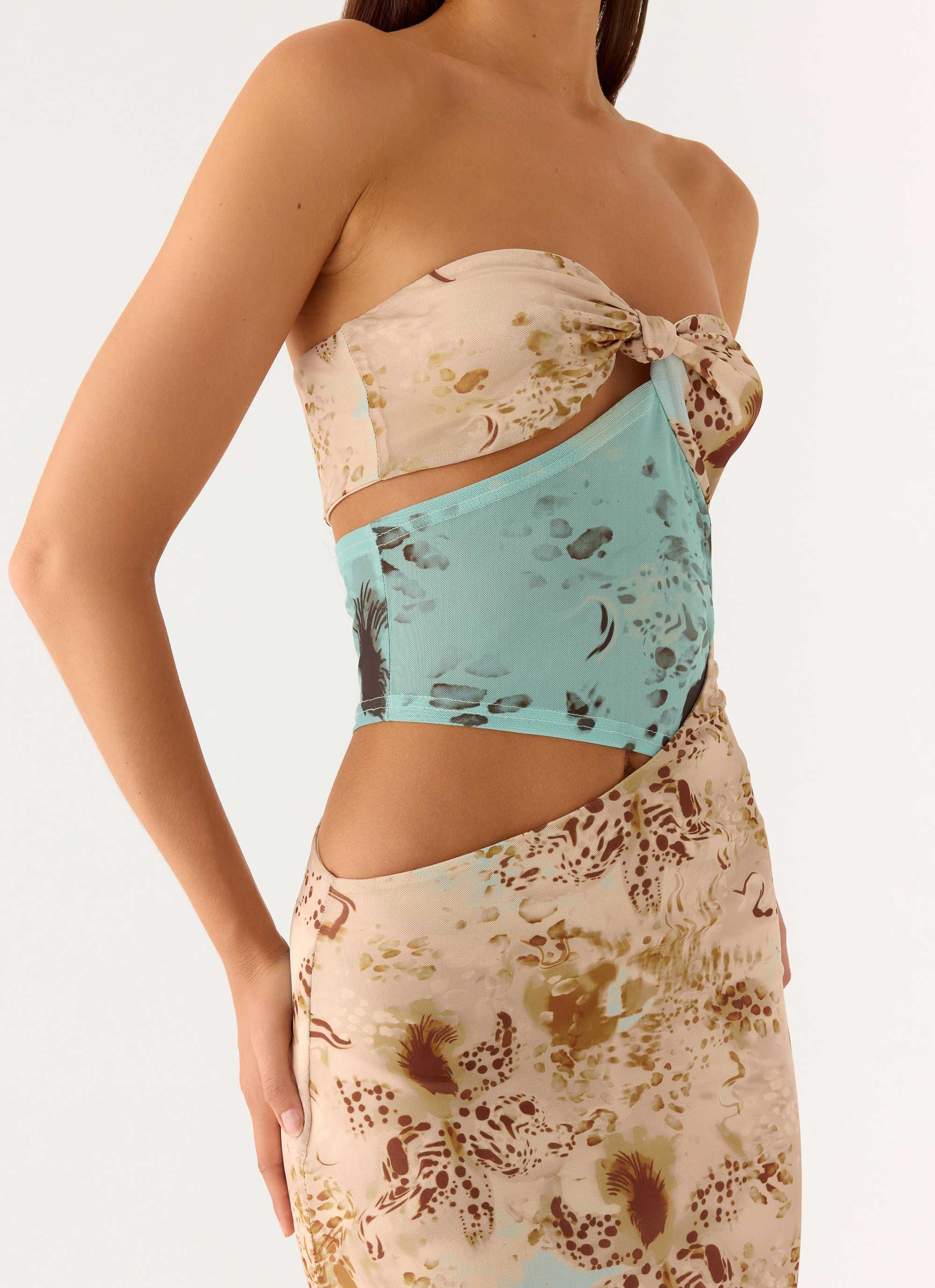 React Strapless Maxi Dress Desert Blur