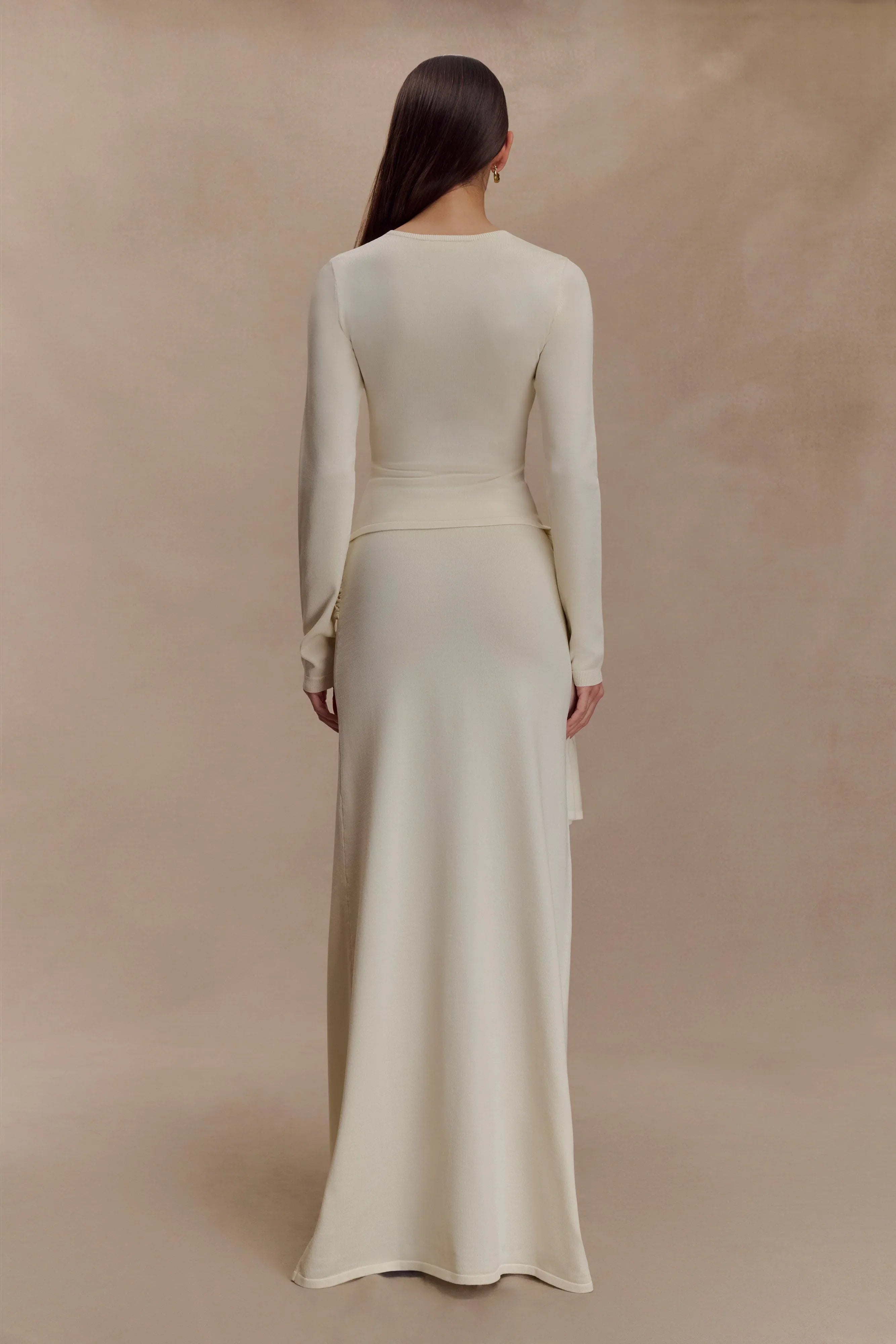 Miraby Front Ruched Knit Long Sleeve Top Ivory