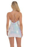Iridescent Sequin Ruched Cross Back Dress in Lavender