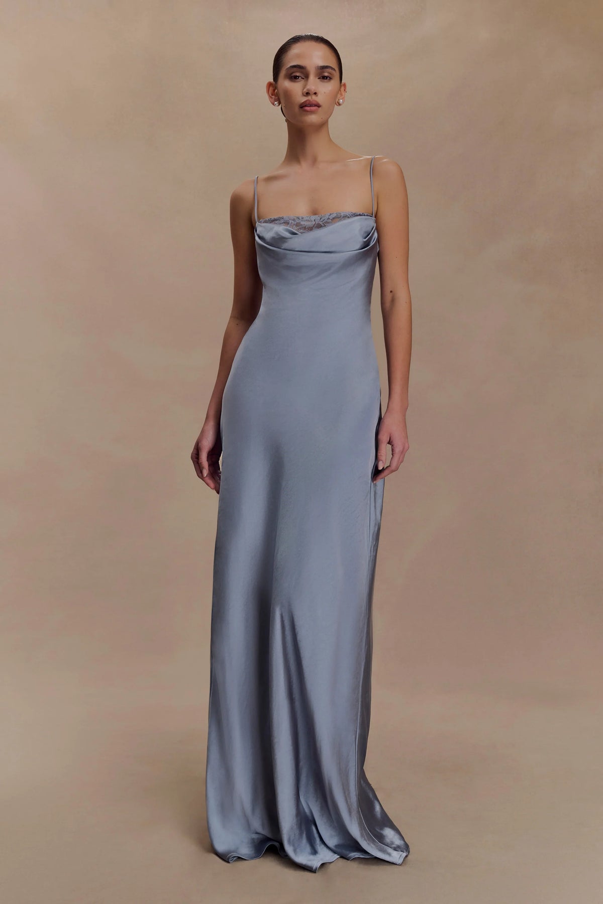 Isadora Lace Satin Maxi Dress Frosted Blue
