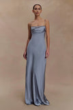 Isadora Lace Satin Maxi Dress Frosted Blue