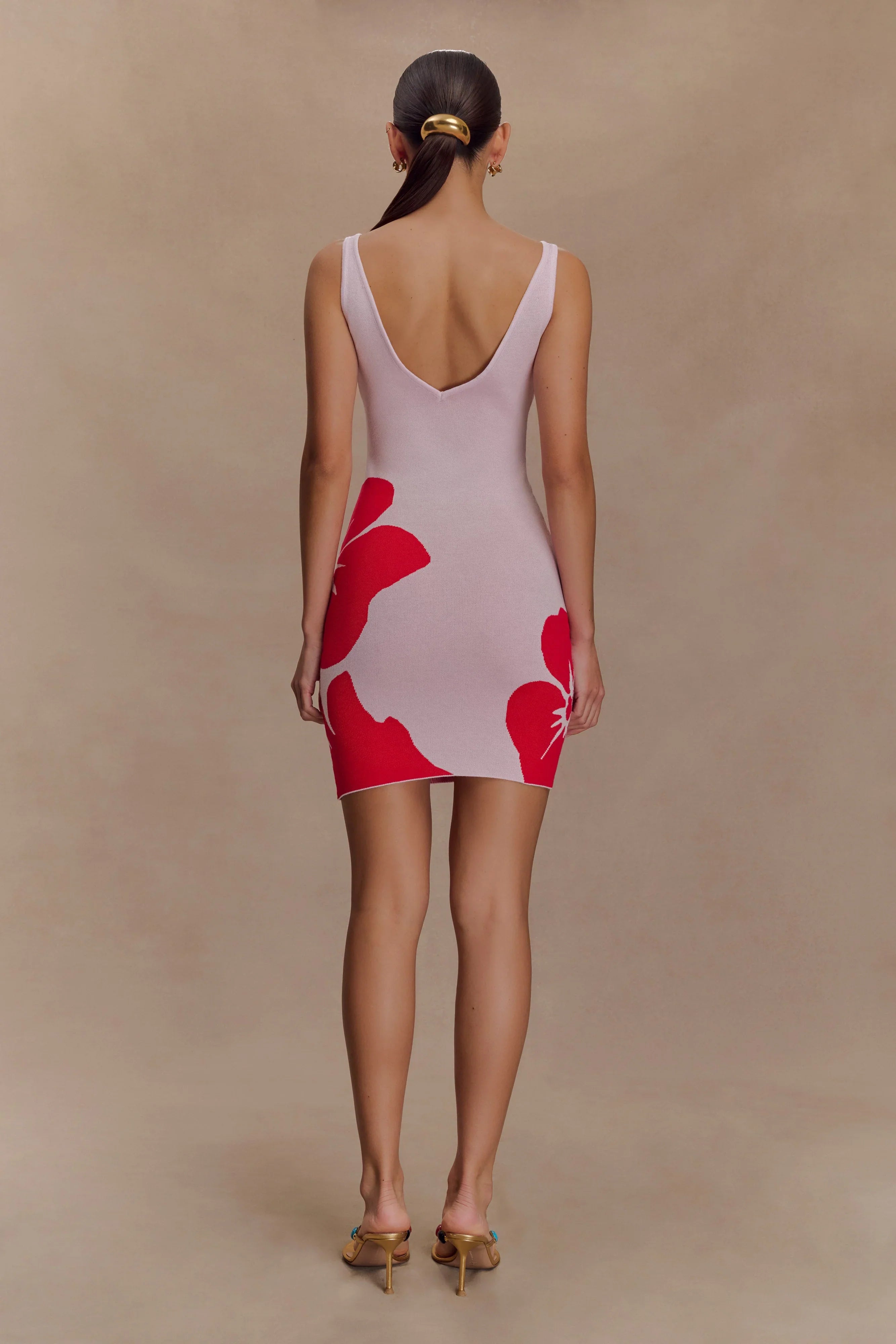 Dorothy Knit Print Mini Dress Red Deco Fleur Print