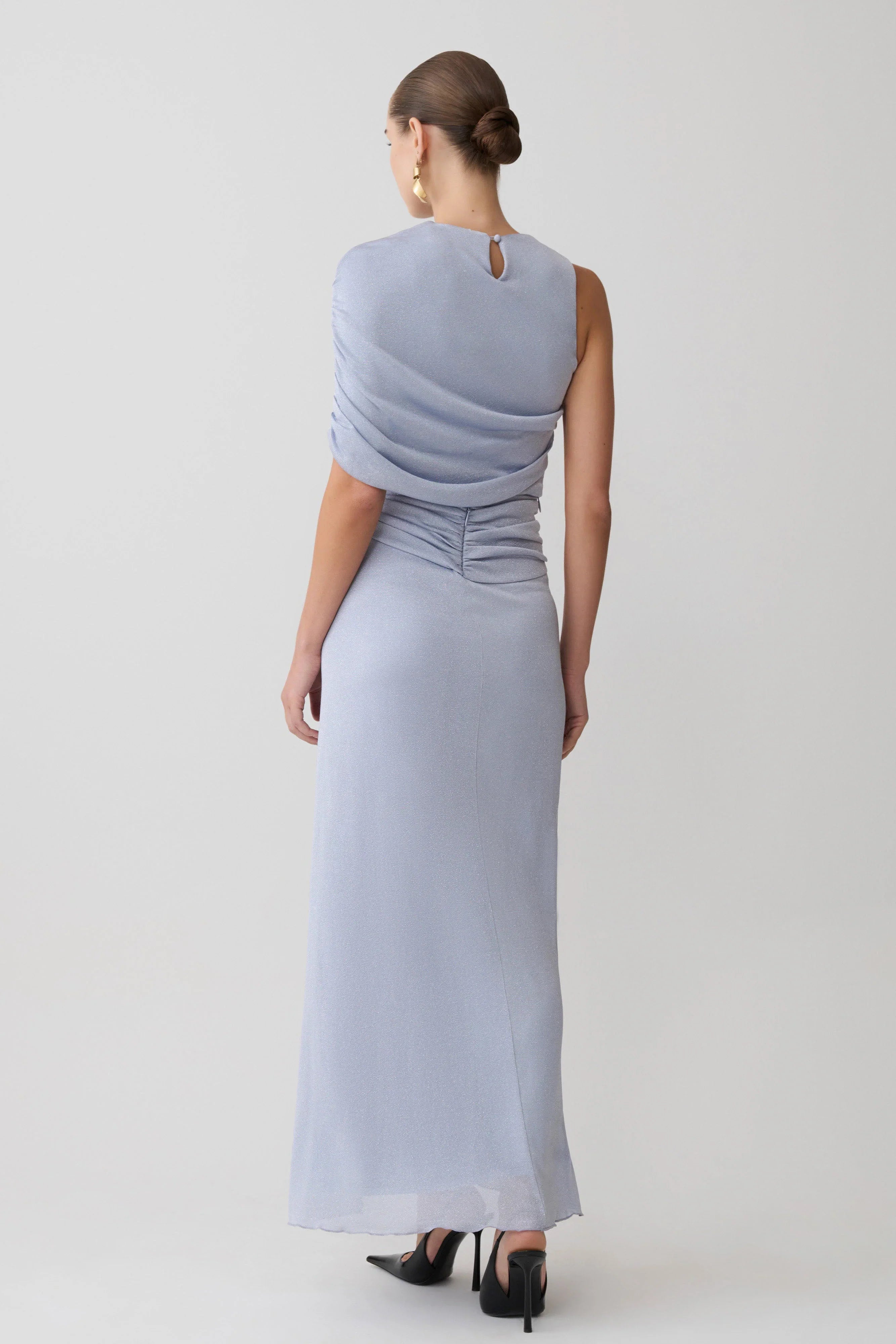 Adrienne One Shoulder Lurex Top Pastel Blue