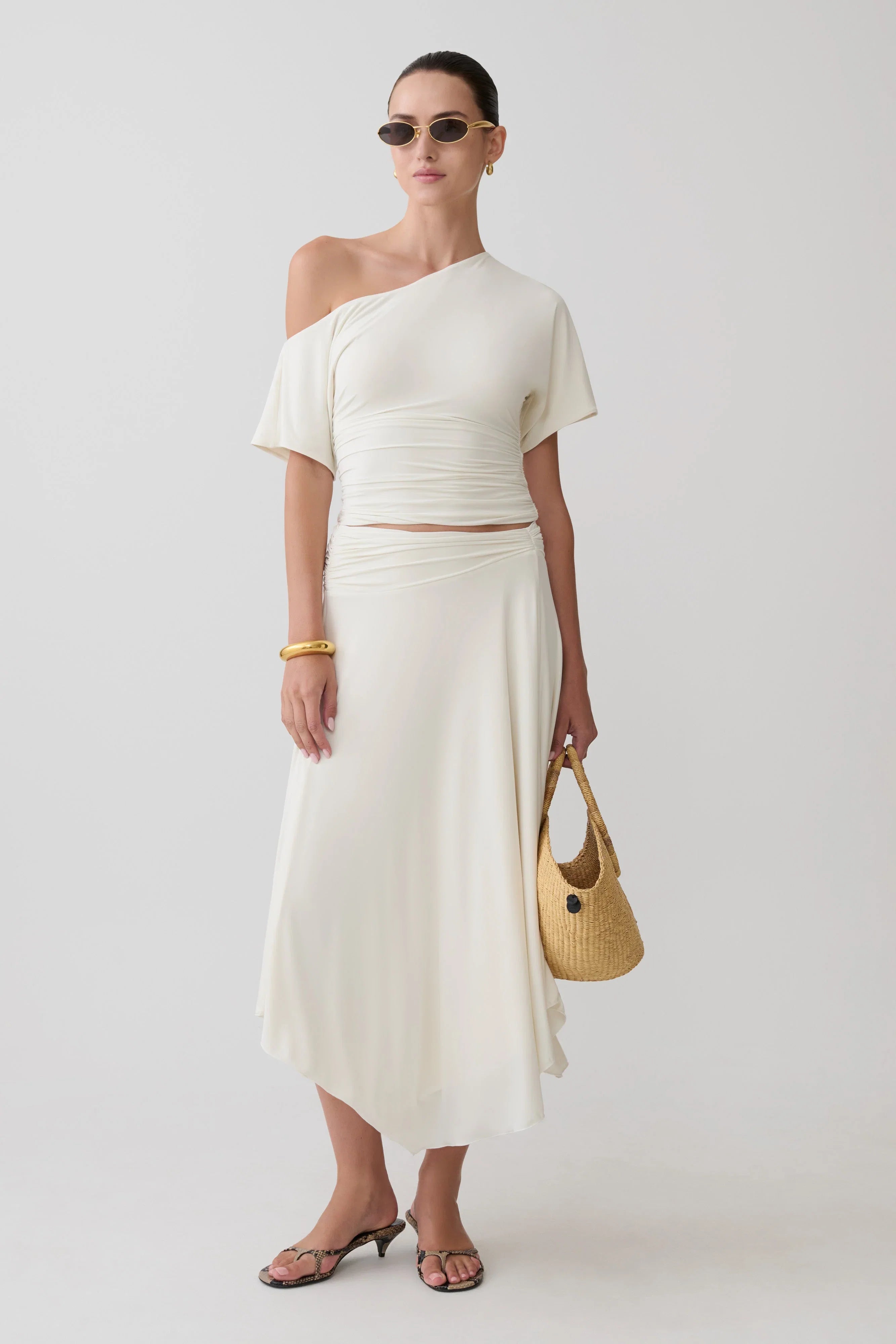 Luu Off Shoulder Slinky Top Ivory