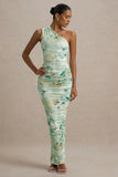 Dalarie Green Floral Print One Shoulder Gathered Maxi Dress