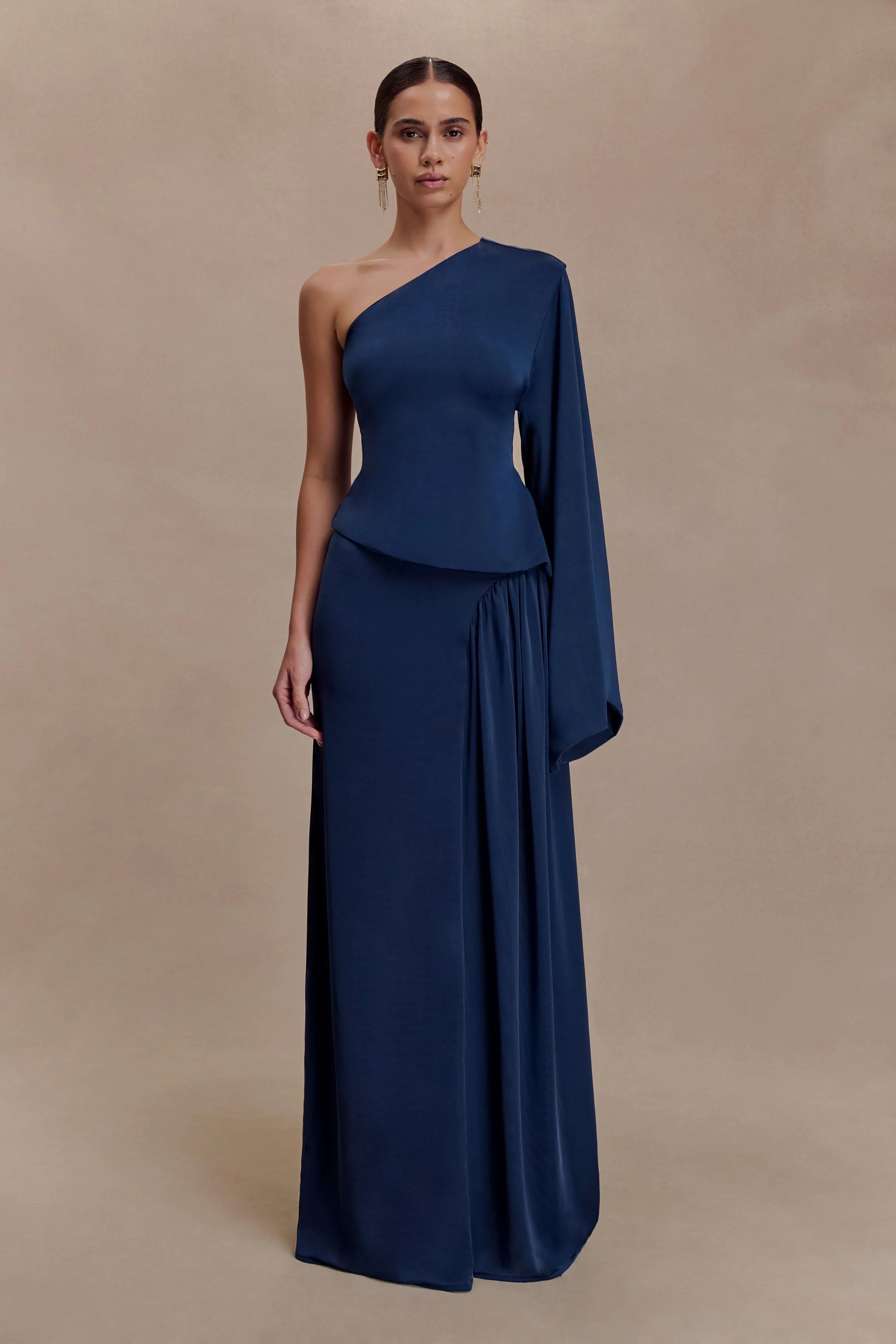 Vivica Slinky Gathered Maxi Skirt Midnight Navy