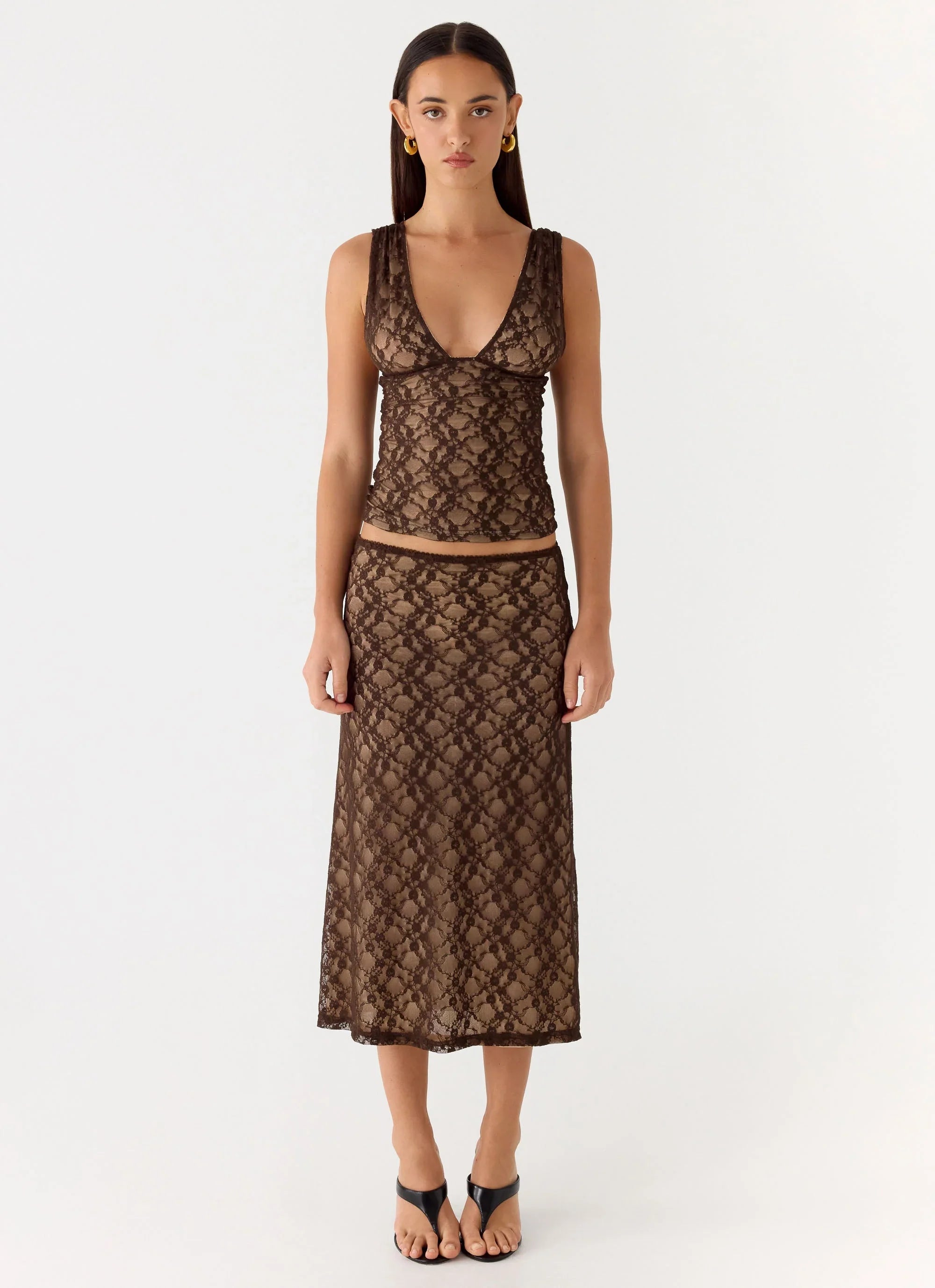 Malachie Lace Midi Skirt Chocolate