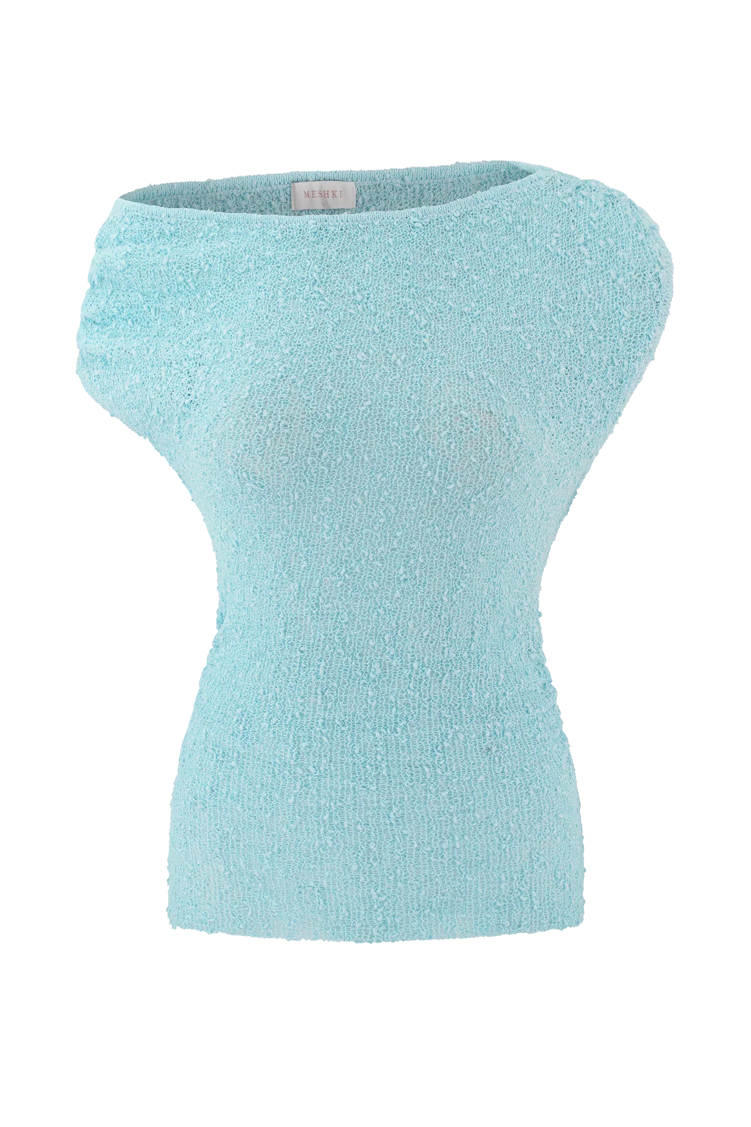 Chloe Off Shoulder Boucle Knit Top Light Blue