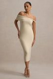 Skye Sand Twisted Bardot Midi Dress