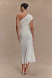 Chloe Peached Jersey One Shoulder Midi Dress Ivory