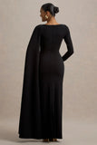 Frances Black High Neck Maxi Dress With Cape Detail
