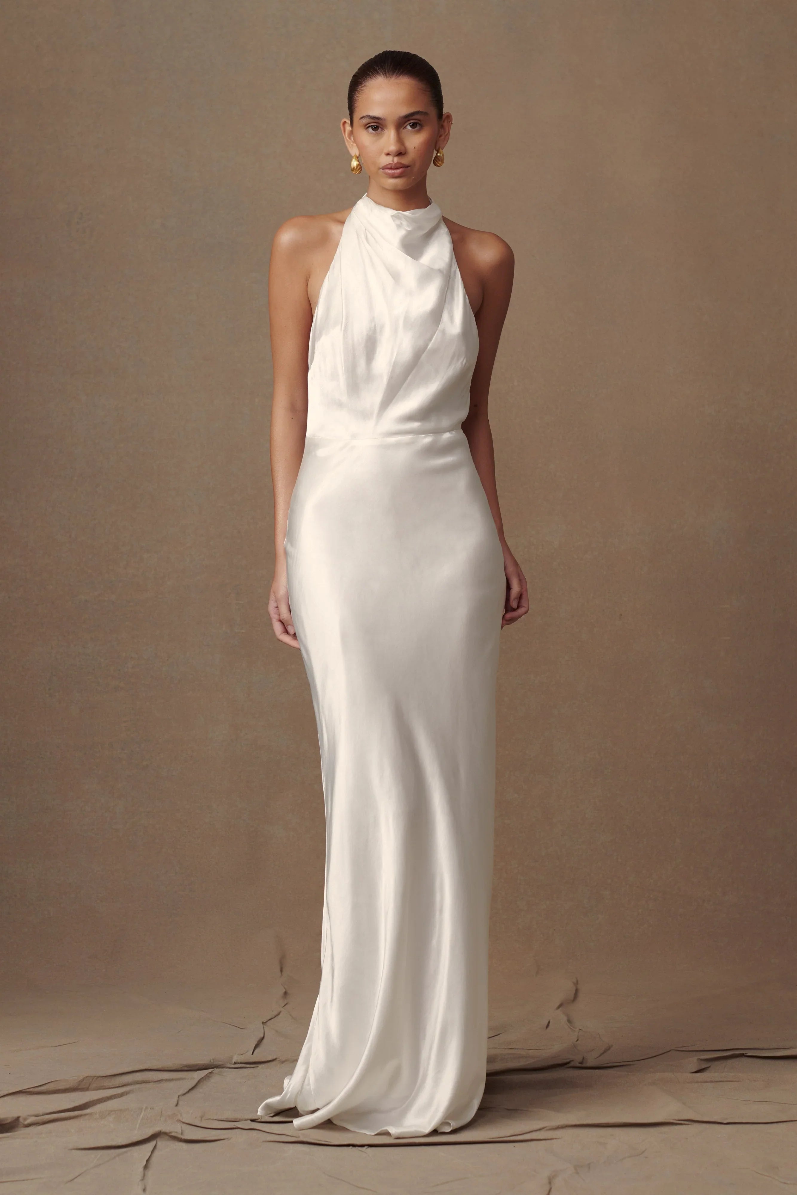 Esther Iridescent Satin Cowl Maxi Dress Ivory