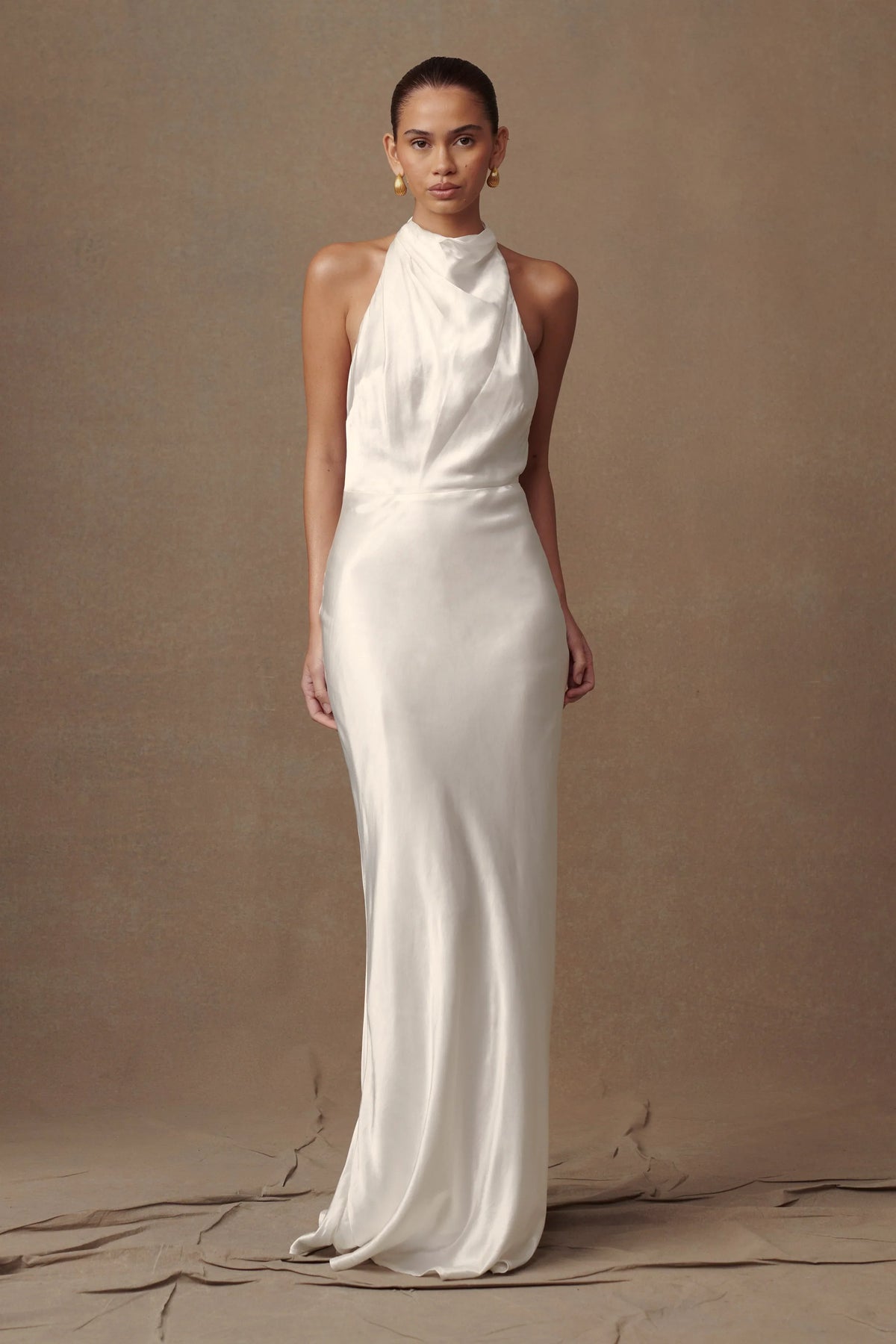 Esther Iridescent Satin Cowl Maxi Dress Ivory