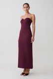 Cary Folded Strapless Crepe Midi Dress Wine